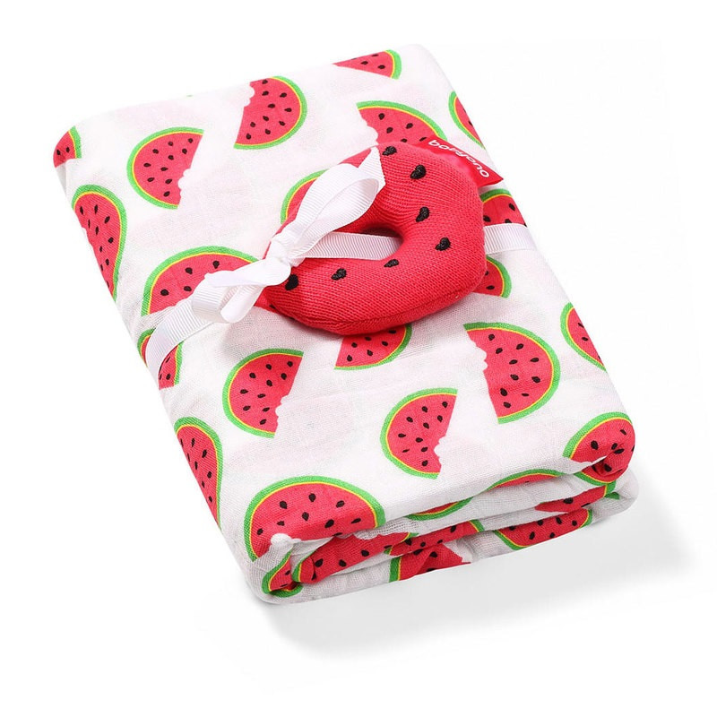 Image of BabyOno Bambusz kifogó csörgővel, 120x120 #536-04/Dinnye