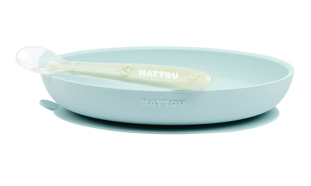 Image of Nattou Étkészlet lapostányér+kanál #Kék-Zöld